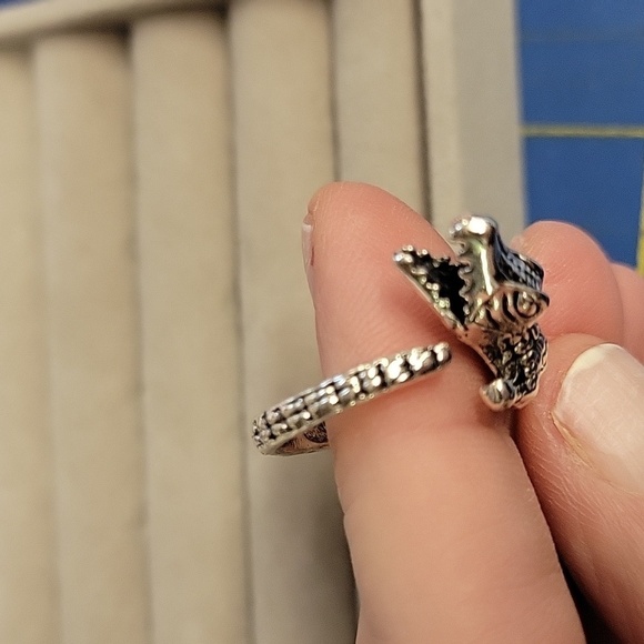 Alligator Crocodile Adjustable Ring Size 9..5 Silver Tone - Picture 3 of 6